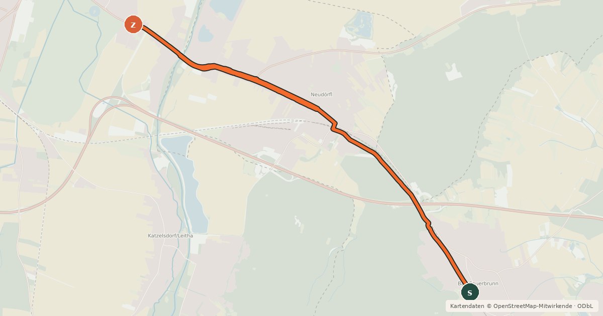 Kartenübersicht der Radroute Verbindungsradweg EV9-B32