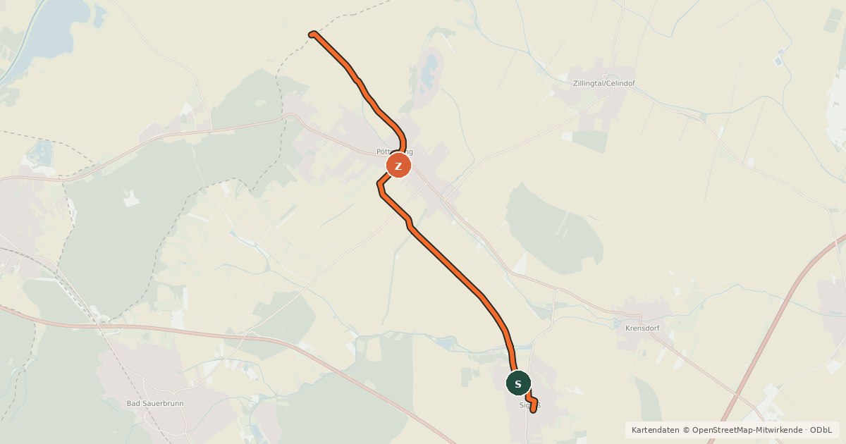 Kartenübersicht der Radroute Verbindungsradweg (NÖ - B33)