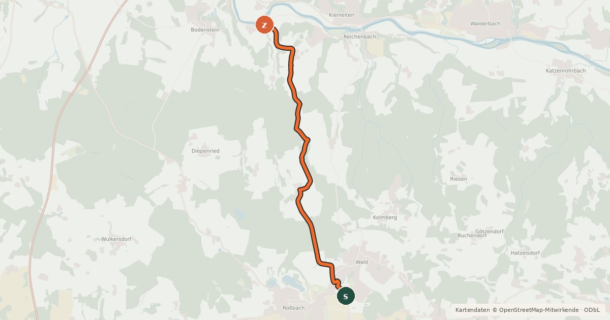 Kartenübersicht der Radroute Verbindungsradweg Regental-Falkenstein