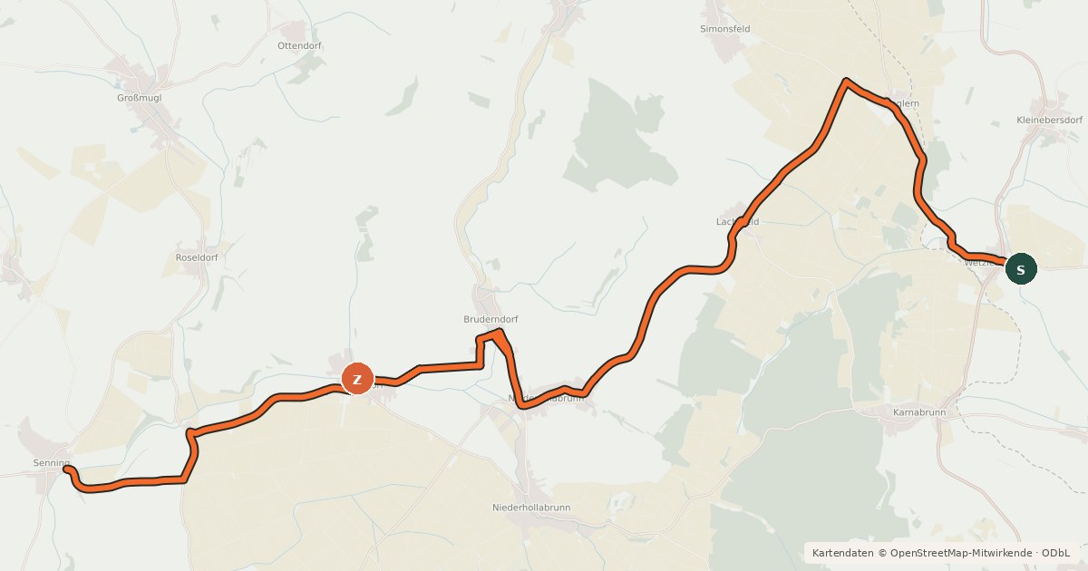 Kartenübersicht der Radroute Verbindungsradweg Sierndorf-Kreuttal-Radroute