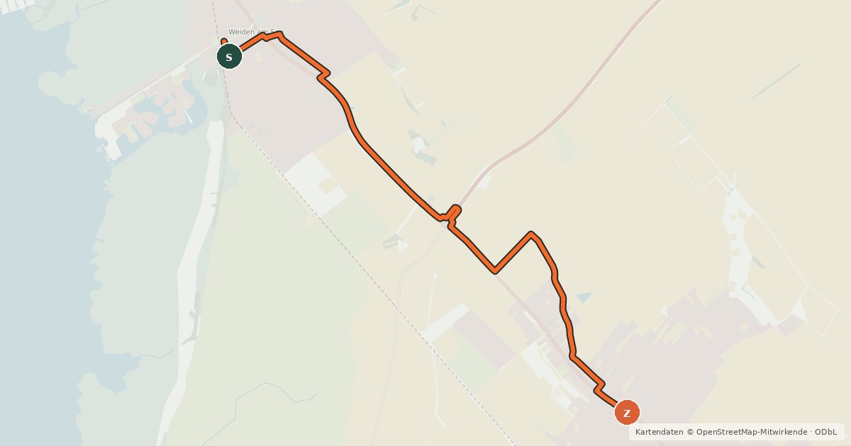 Kartenübersicht der Radroute Verbindungsradweg Weiden - Gols (B25)