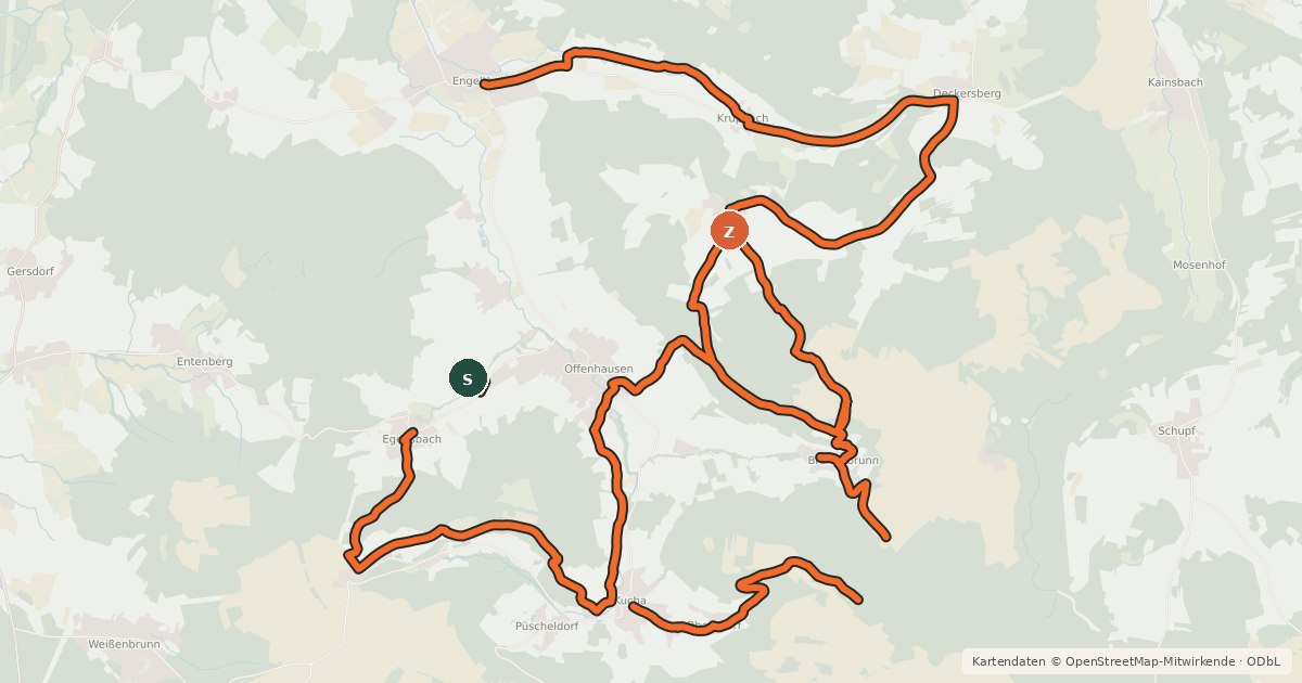 Kartenübersicht der Radroute Verbindungsroute Hammerbachtal