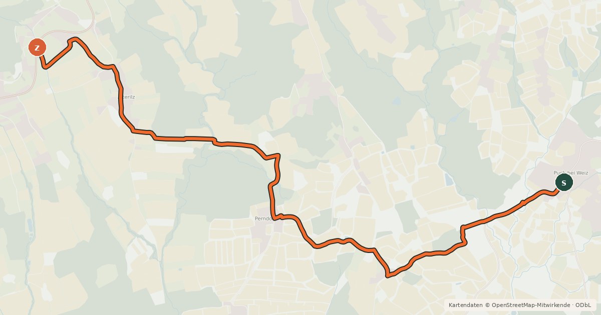 Kartenübersicht der Radroute Verbindungstour Apfeldorf Puch – Thannhausen