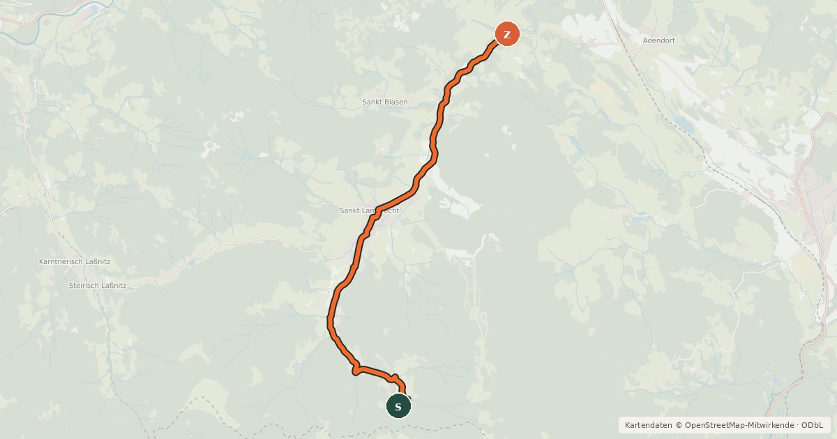 Kartenübersicht der Radroute Via Natura Radweg