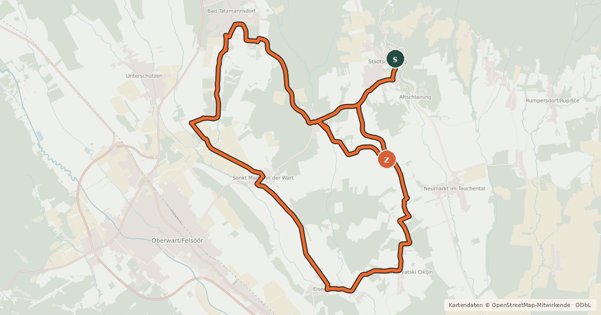 Kartenübersicht der Radroute Vier-Jahreszeiten-Radweg