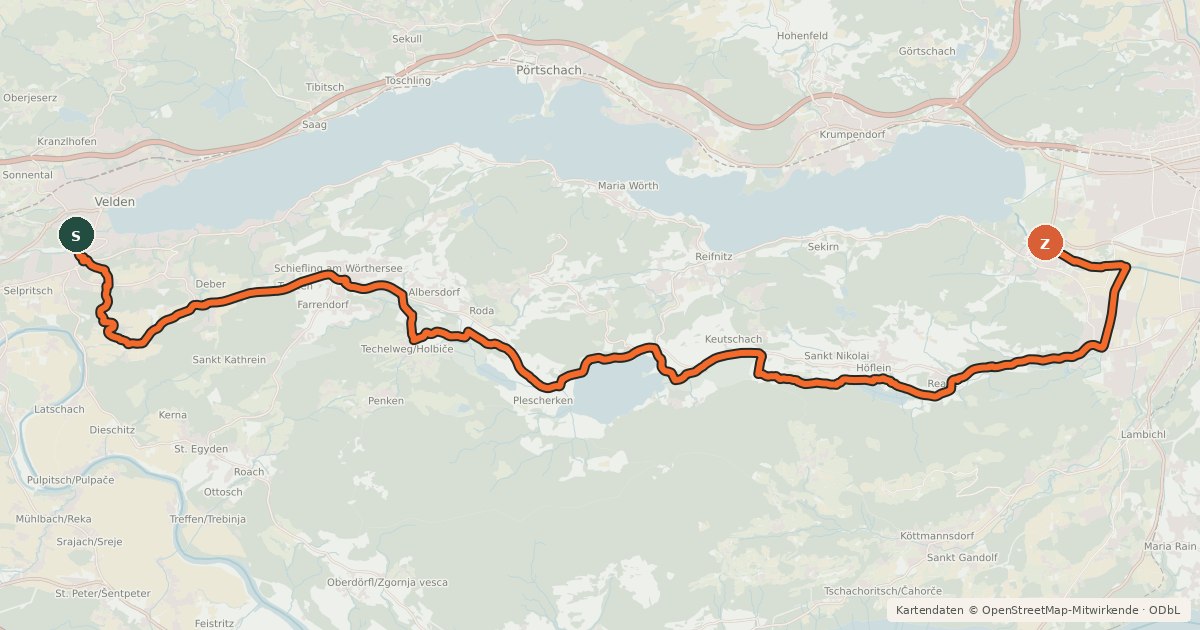 Kartenübersicht der Radroute Vier-Seental-Radweg