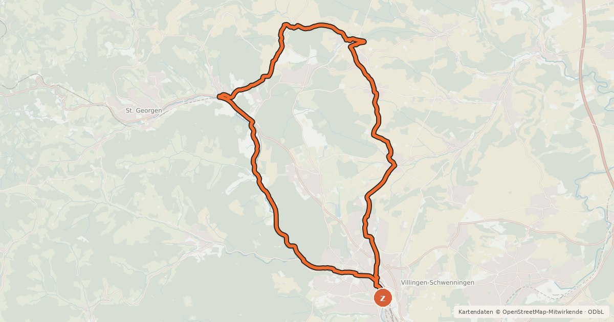 Kartenübersicht der Radroute Villingen-Route