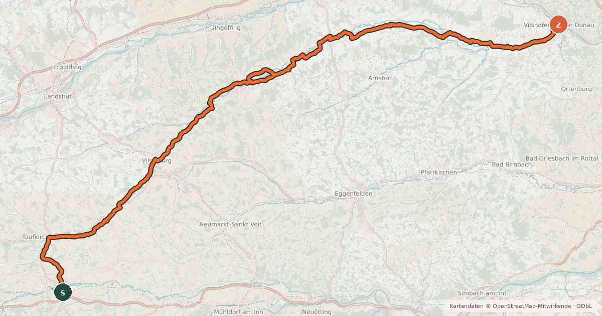 Kartenübersicht der Radroute Vilstalradweg