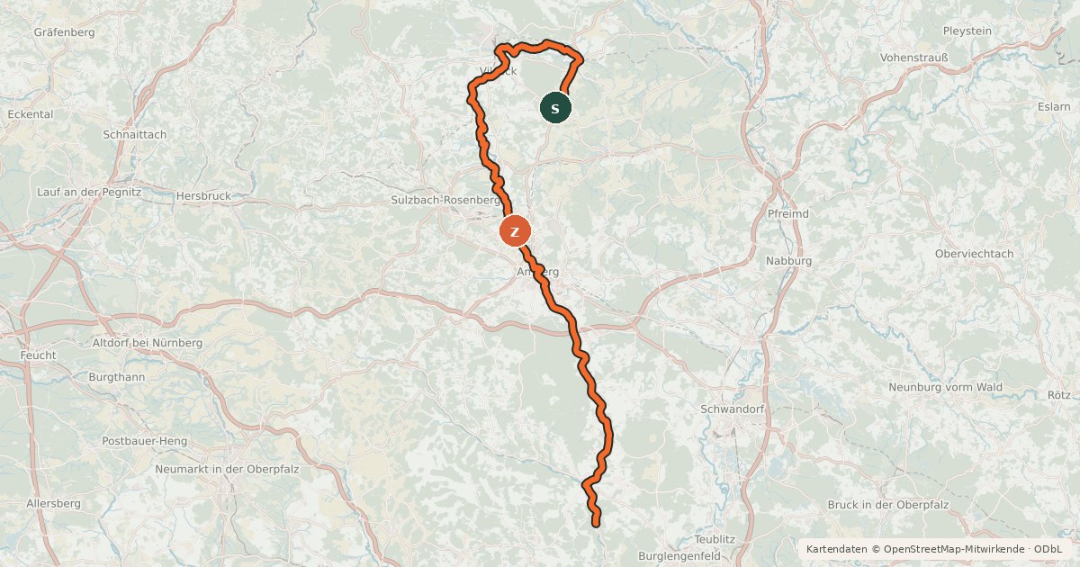 Kartenübersicht der Radroute Vilstalradweg