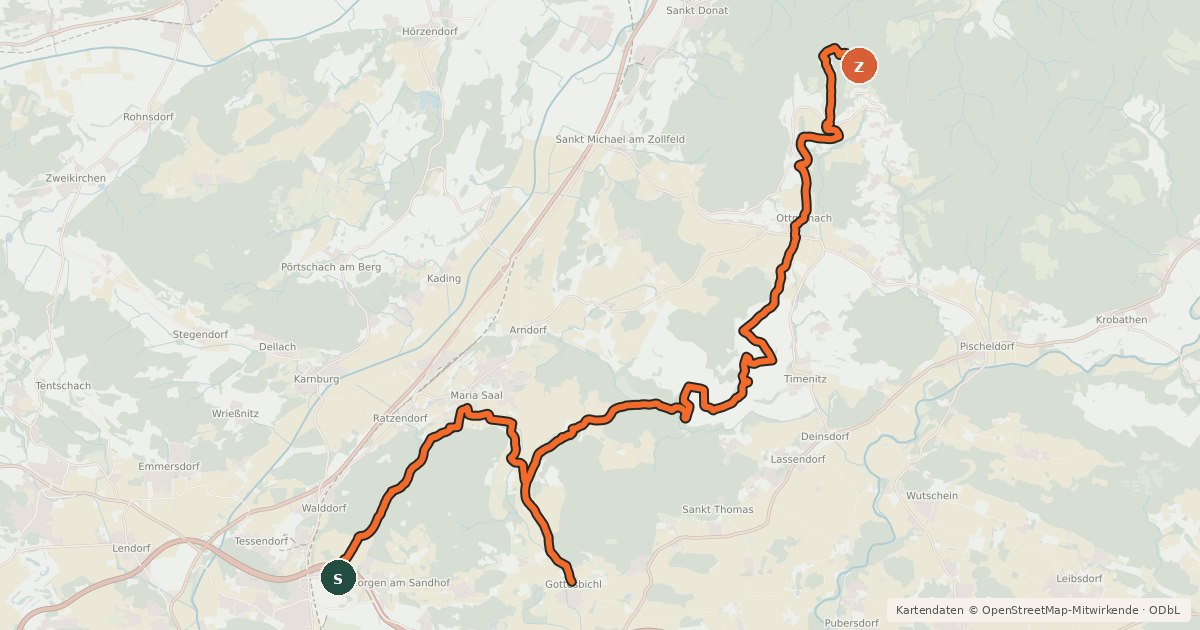 Kartenübersicht der Radroute Virunum-Tour