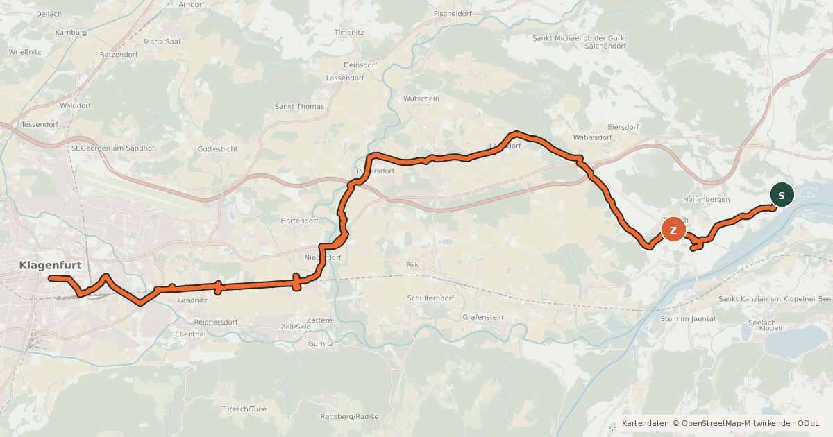 Kartenübersicht der Radroute Völkermarkter Radweg
