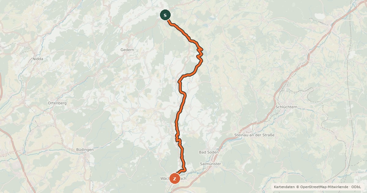Kartenübersicht der Radroute Vogelsberg Südbahnradweg