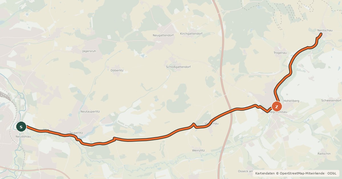 Kartenübersicht der Radroute Vogtland-Radweg