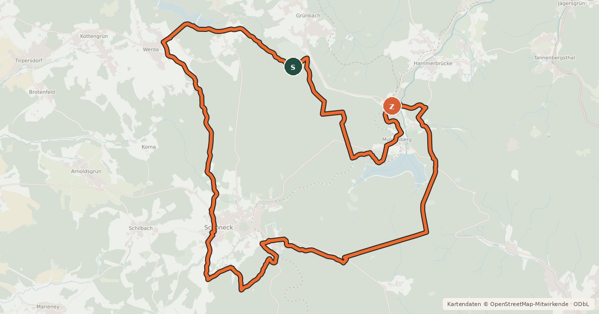 Kartenübersicht der Radroute Vogtlandpanoramatour