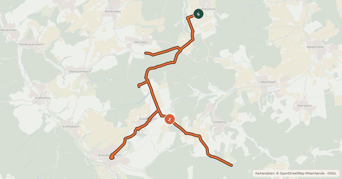 Kartenübersicht der Radroute Vollnkirchen - Brandoberndorf