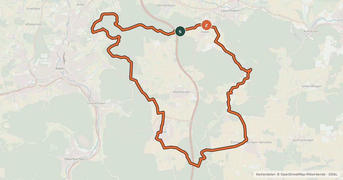 Kartenübersicht der Radroute Vom Braunenberg bis zu den Härtsfelder Trockentälern