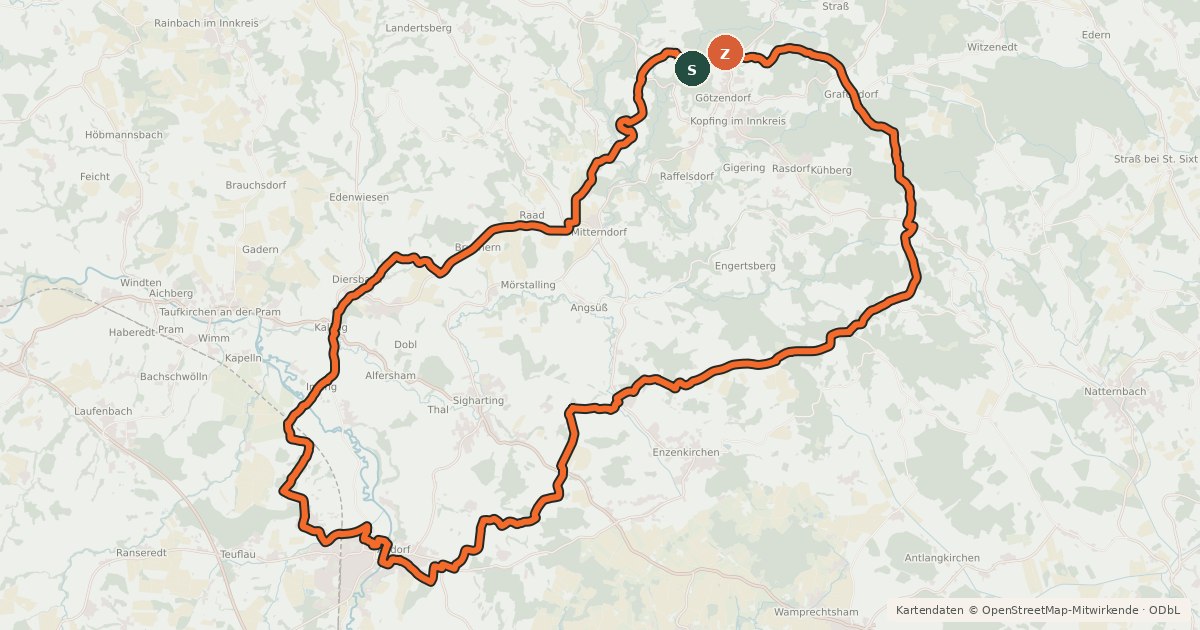 Kartenübersicht der Radroute Vom Knödelweg zum Baumkronenweg