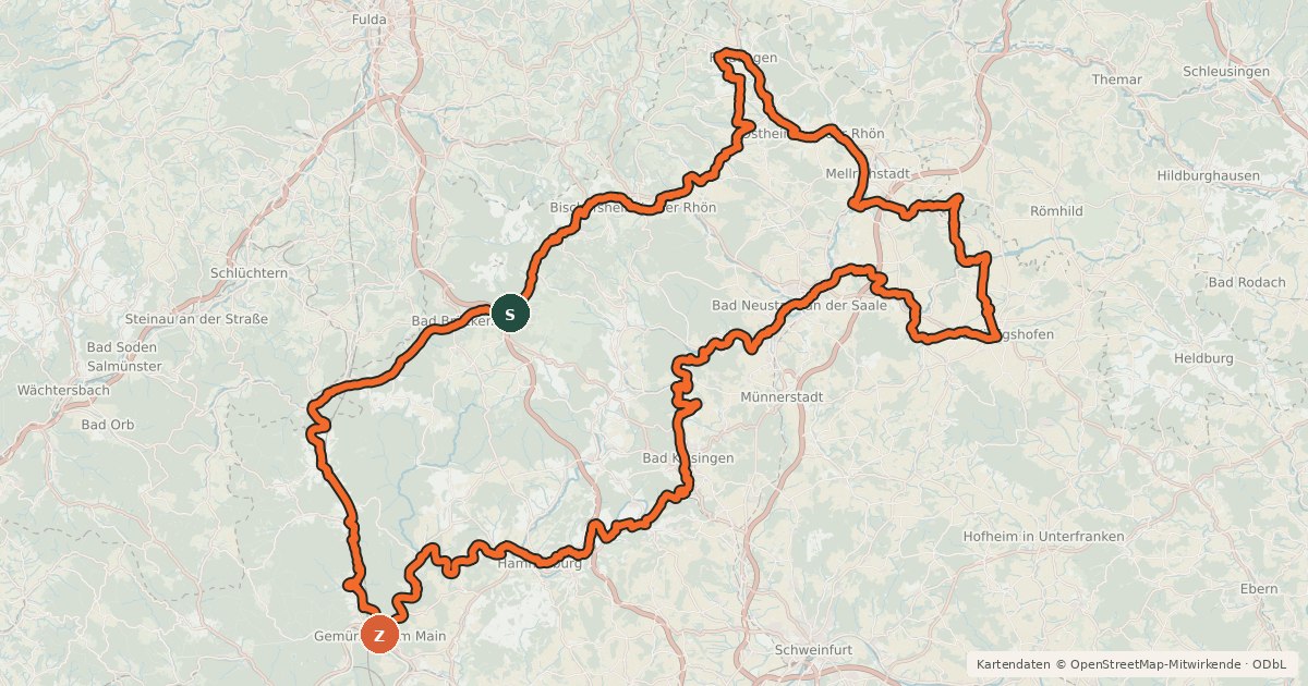 Kartenübersicht der Radroute Vom Main zur Rhön
