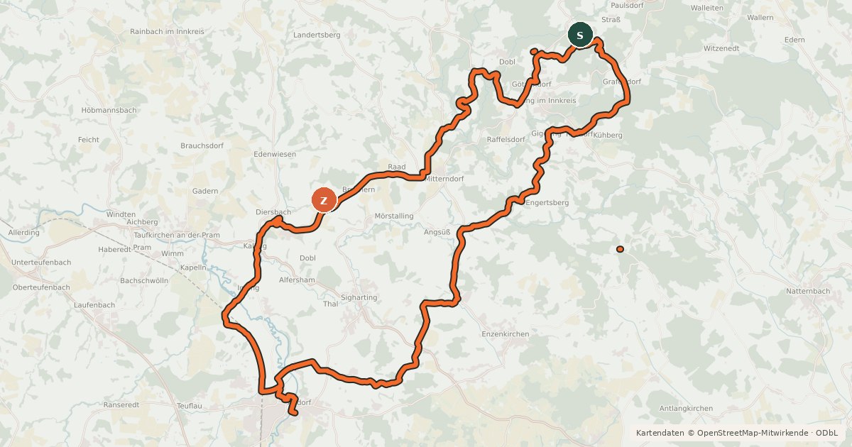 Kartenübersicht der Radroute Vom Pramtaler Knödelweg zum Baumkronenweg