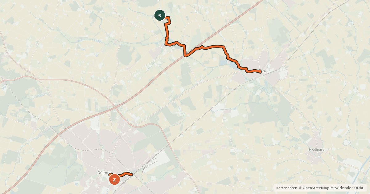 Kartenübersicht der Radroute Von Dorp to Dorp