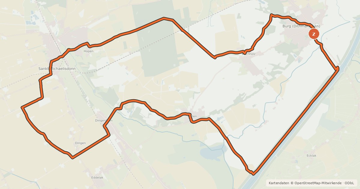 Kartenübersicht der Radroute Von Marsch und Geest