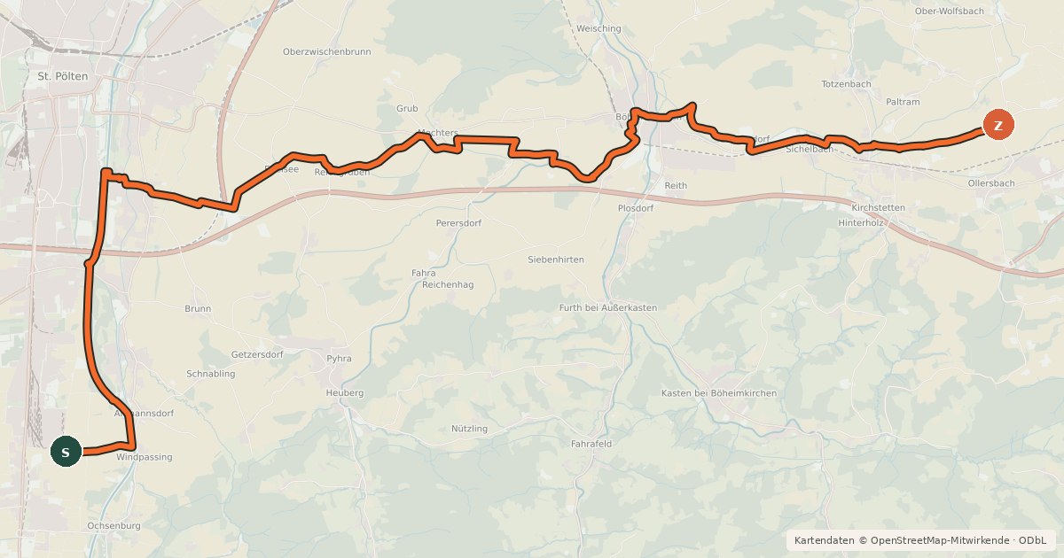 Kartenübersicht der Radroute Voralpenradweg
