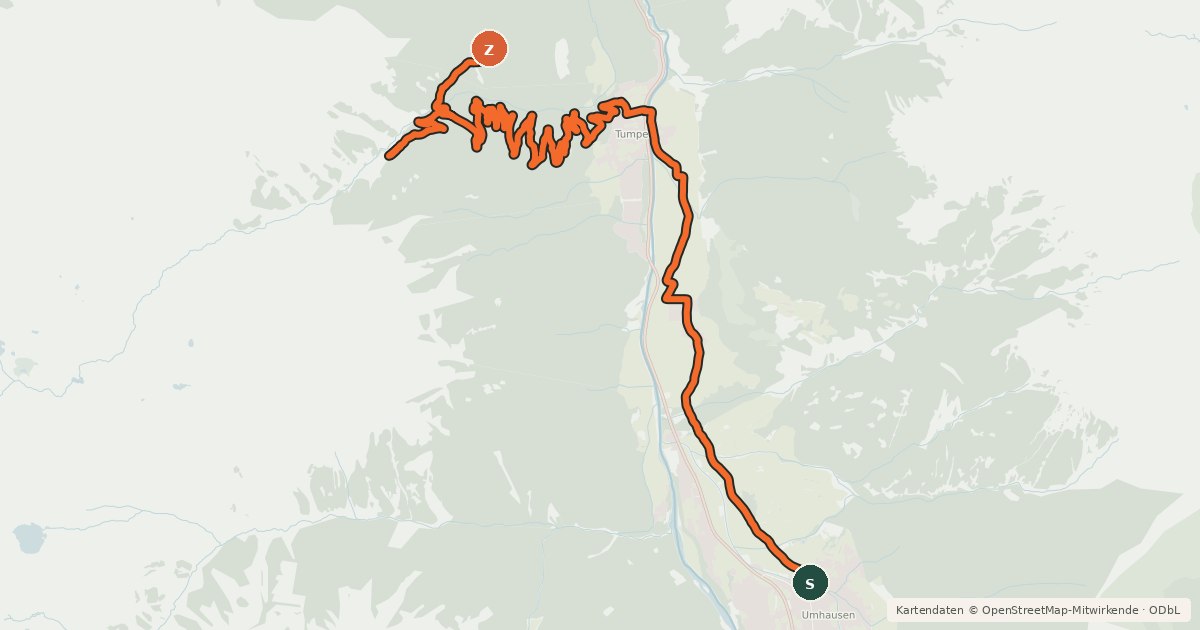 Kartenübersicht der Radroute Vordere Tumpenalm - Armelenhütte