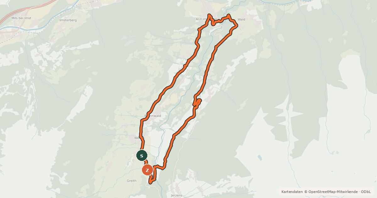 Kartenübersicht der Radroute Vorderes Pitztal Rundtour