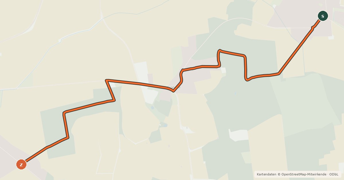 Kartenübersicht der Radroute Vordorf Sportplatz (17) - Lagesbüttel (16)
