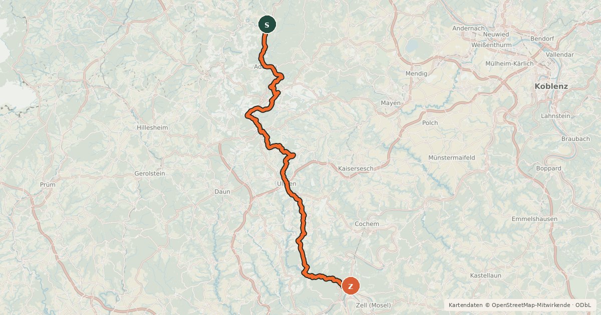 Kartenübersicht der Radroute Vulkan-Rad-Route Eifel