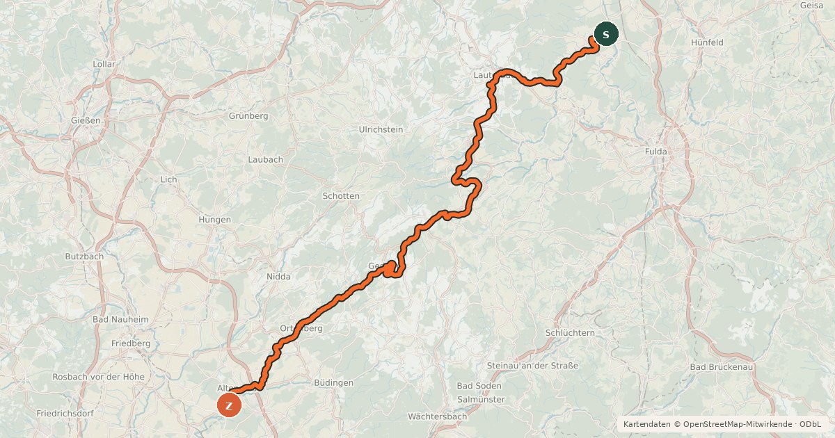 Kartenübersicht der Radroute Vulkanradweg