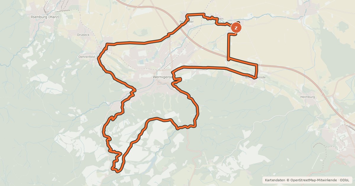 Kartenübersicht der Radroute W1 Rund um Wernigerode
