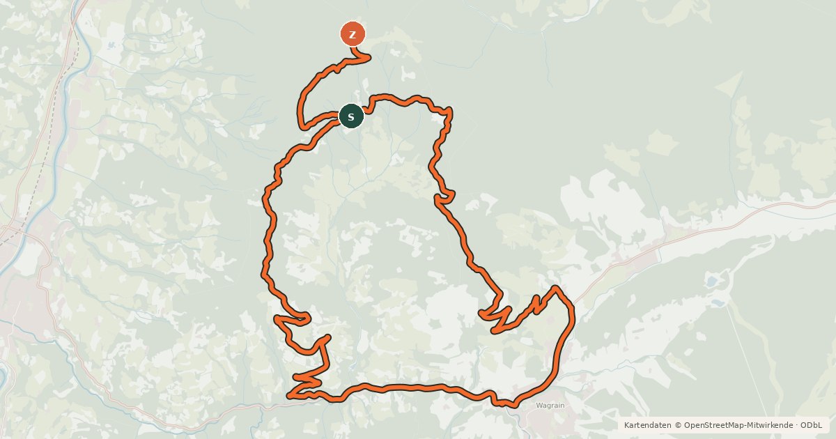 Kartenübersicht der Radroute Wagrain-Hochgründeck-Runde