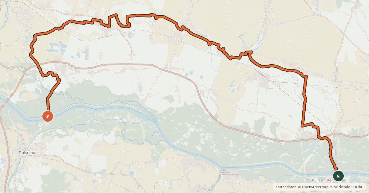Kartenübersicht der Radroute Wagram Tour
