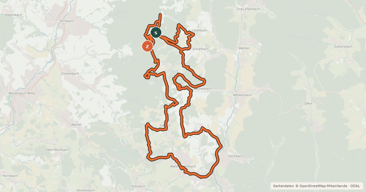 Kartenübersicht der Radroute Wald-Michelbach 1