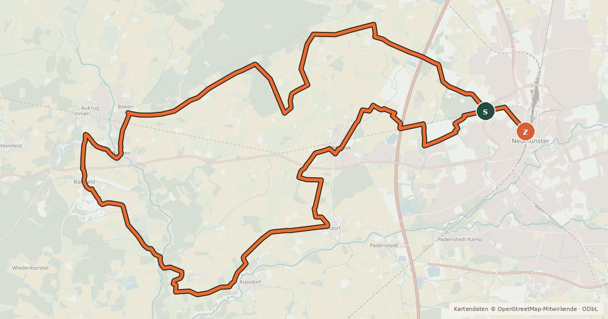 Kartenübersicht der Radroute Wald- und Wiesen-Tour