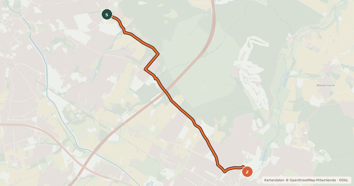 Kartenübersicht der Radroute Wald & Wiesen Route (Nebenroute)