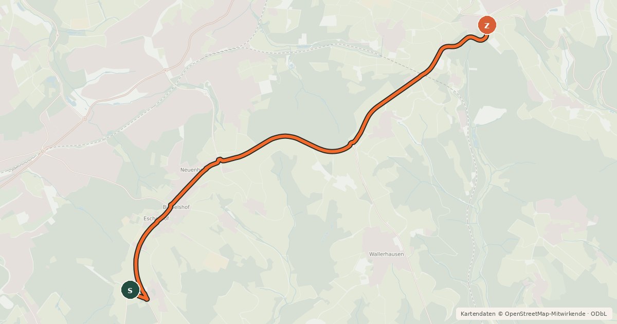 Kartenübersicht der Radroute Waldbröl (05) - Morsbach (81)