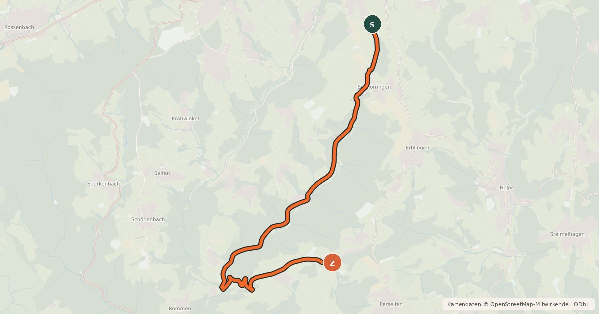 Kartenübersicht der Radroute Waldbröl (06) - Windeck (66)