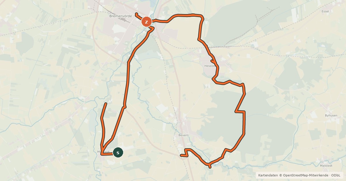 Kartenübersicht der Radroute Waldentdecker-Route