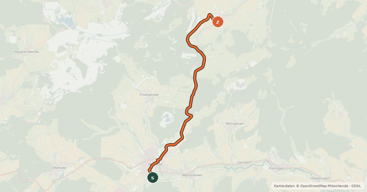 Kartenübersicht der Radroute Waldhessen R10.2