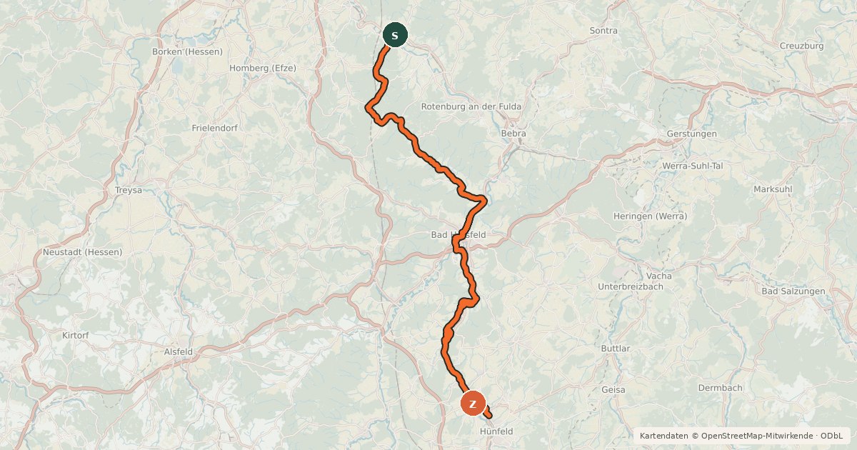 Kartenübersicht der Radroute Waldhessen R12