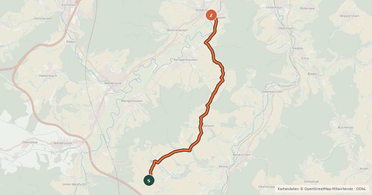 Kartenübersicht der Radroute Waldhessen R13.2