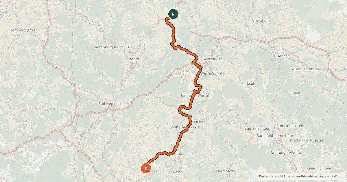 Kartenübersicht der Radroute Waldhessen R14