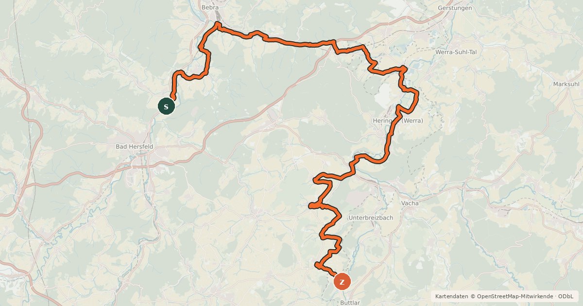 Kartenübersicht der Radroute Waldhessen R15
