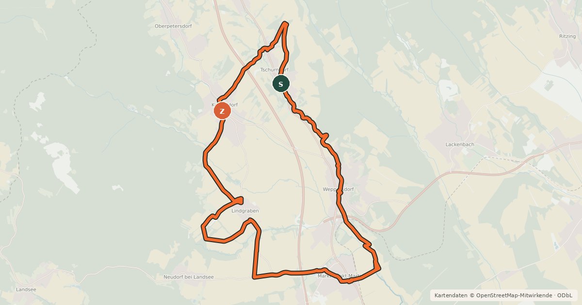 Kartenübersicht der Radroute Waldquellenweg
