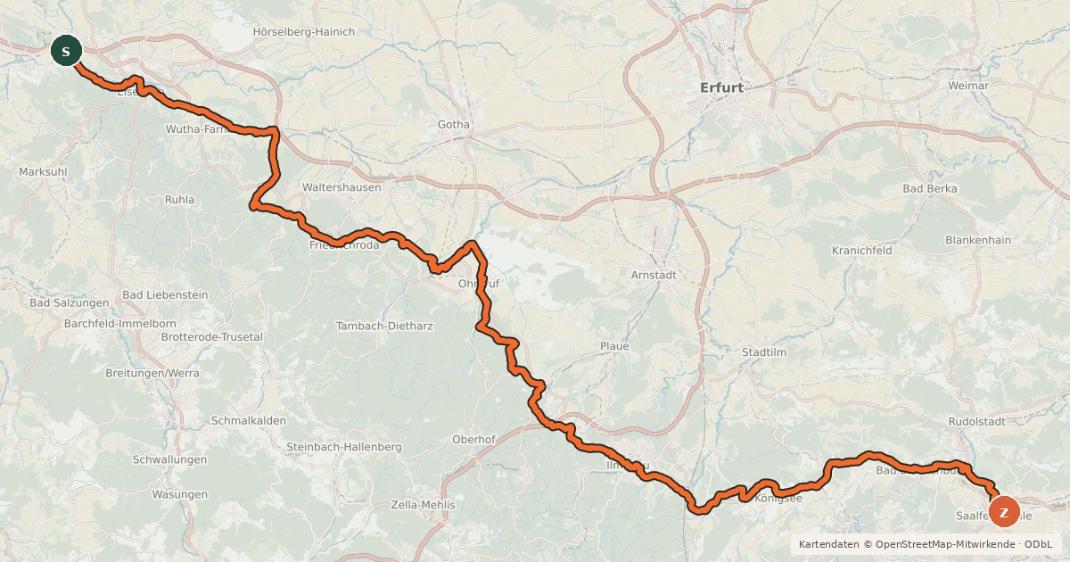 Kartenübersicht der Radroute Waldrandroute