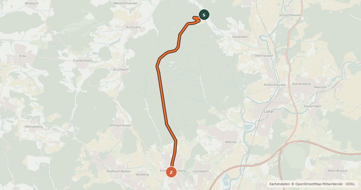 Kartenübersicht der Radroute Waldstraße