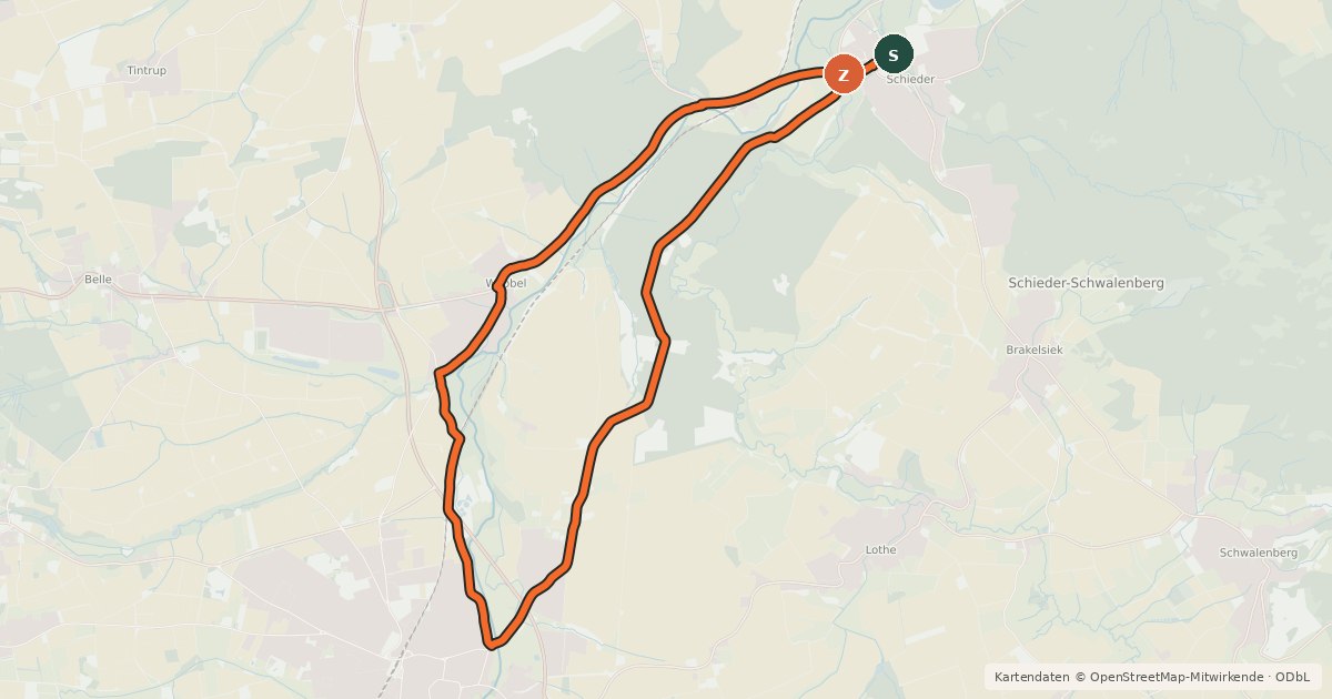 Kartenübersicht der Radroute Waldtour