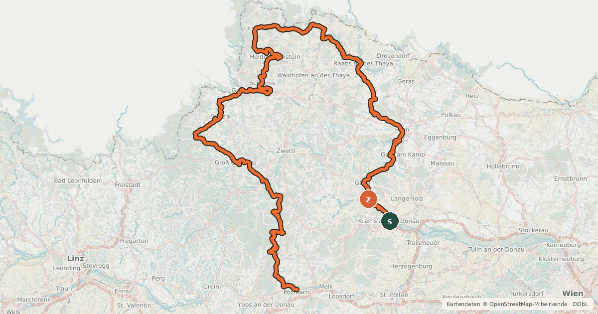 Kartenübersicht der Radroute Waldviertel-Radweg